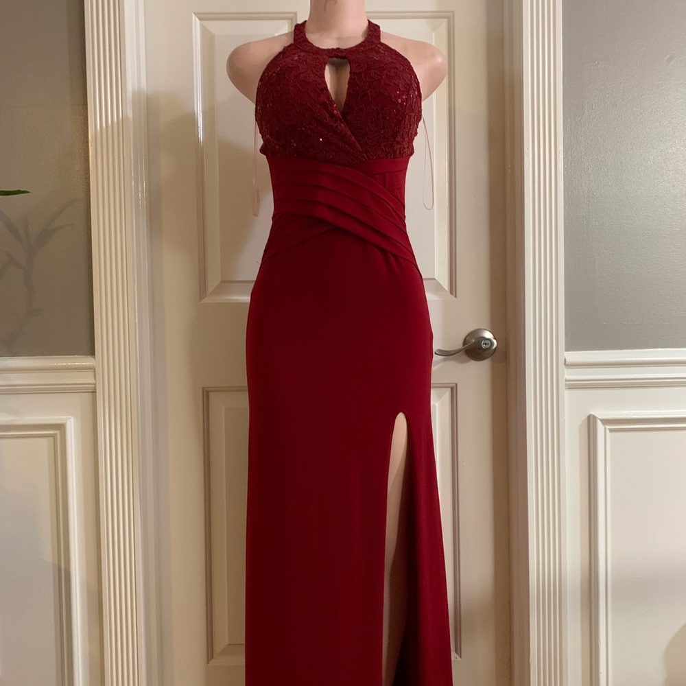 Women’s junior red halter off the shoulder dress